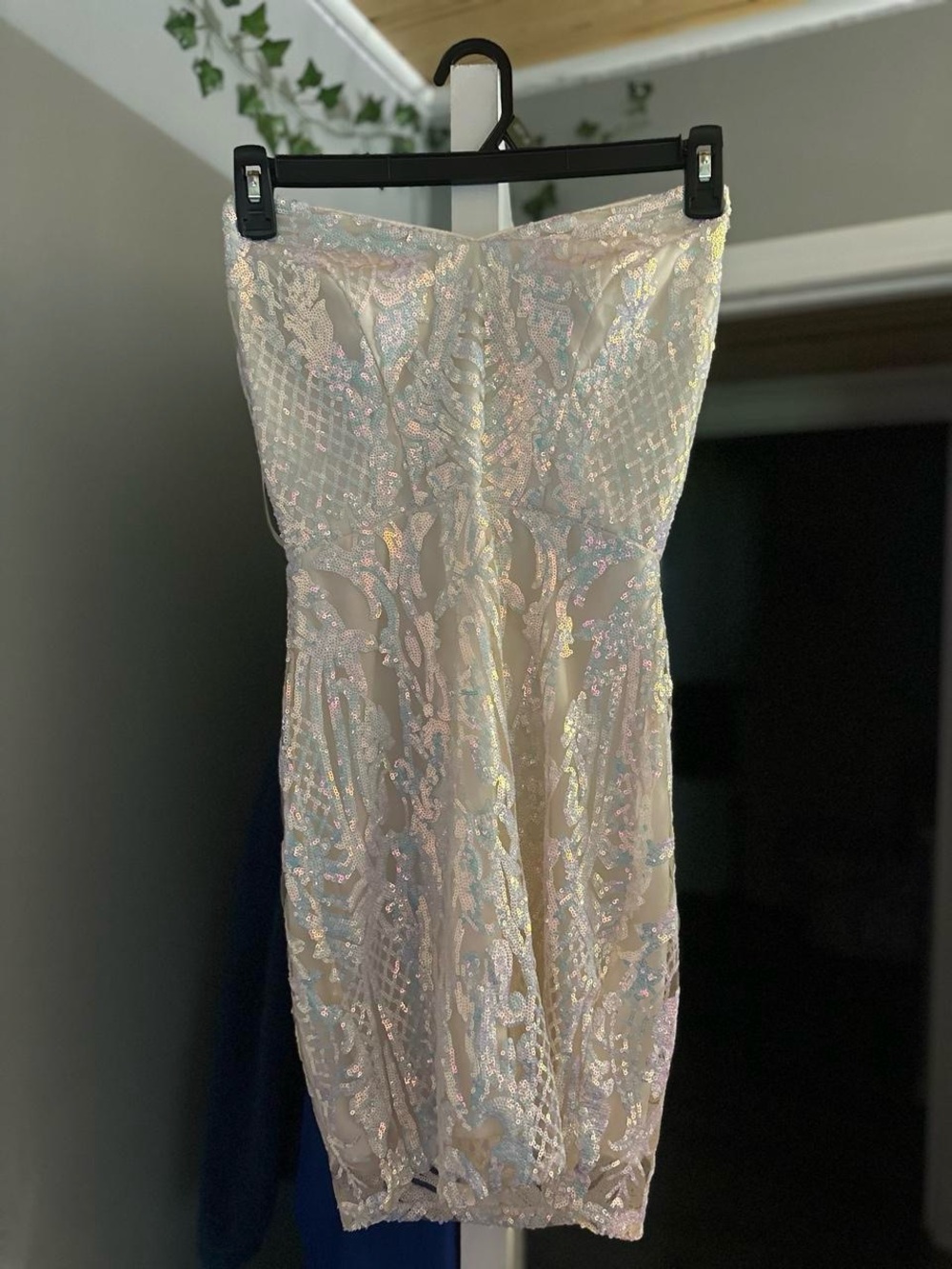 Camille la VieStrapless Iridescent Sequin Bodycon Dress - White